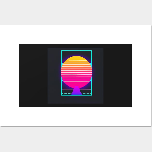 Outrun retro sunset in a frame Wall Art by SJG-digital